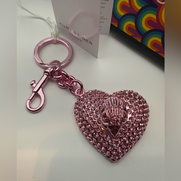 Kurt Geiger London  Pink Crystal Heart Keychain or Bag Charm w/ Box - Picture 1 of 6